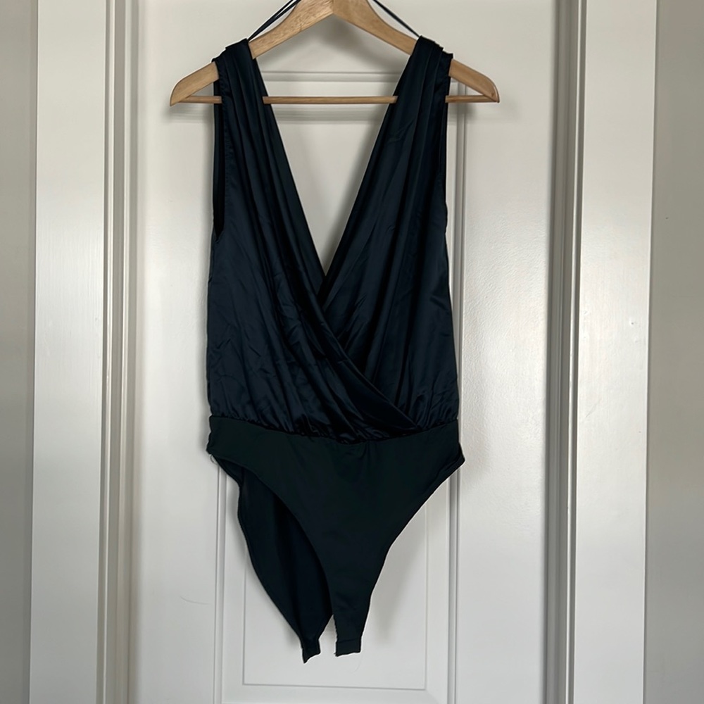 Zara Navy Short Sleeve Pleat Bodysuit